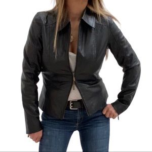 black leather full zip jacket w corset detailing size 6 Super soft NWOT